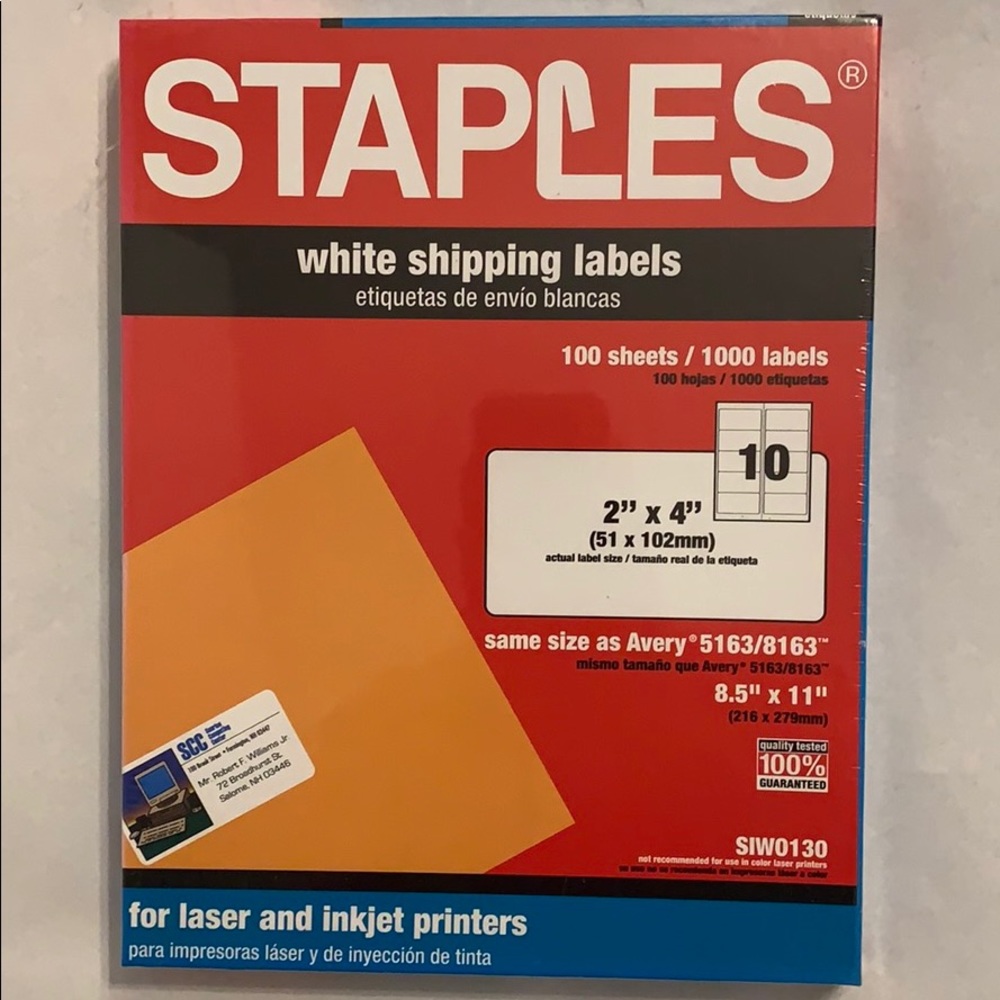 2” X 4” White Shipping Labels Staples BrandSIWO130